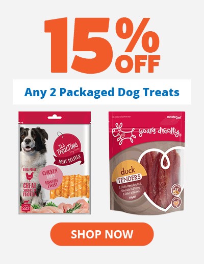 15% Off any 2 packaged dog treats